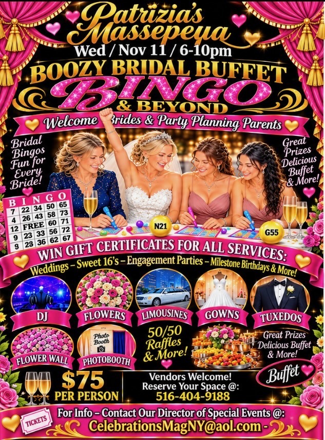 Boozy Bridal Buffet Bingo & Beyond at Patrizia's Massapequa — Wednesday, November 11, 6pm to 10pm